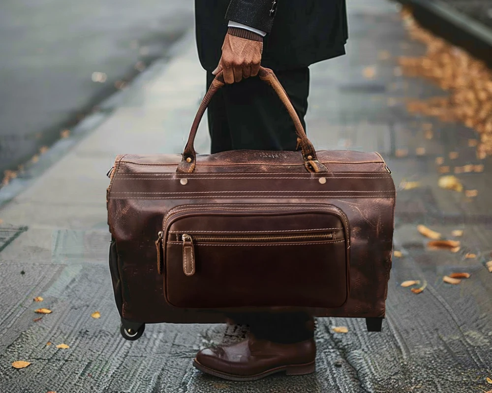 leather carry on suitcase with wheels
